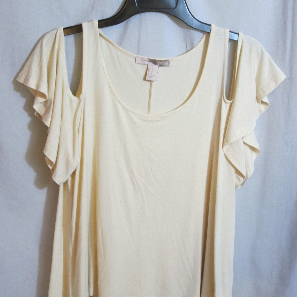Beige Top Shirt  Peek a Boo Shoulder Flair Medium